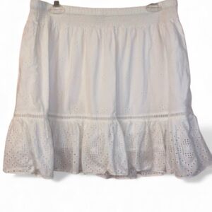 MADEWELL Embroidered Smock Waist Ruffle Eyelet Skirt WHITE Size Medium